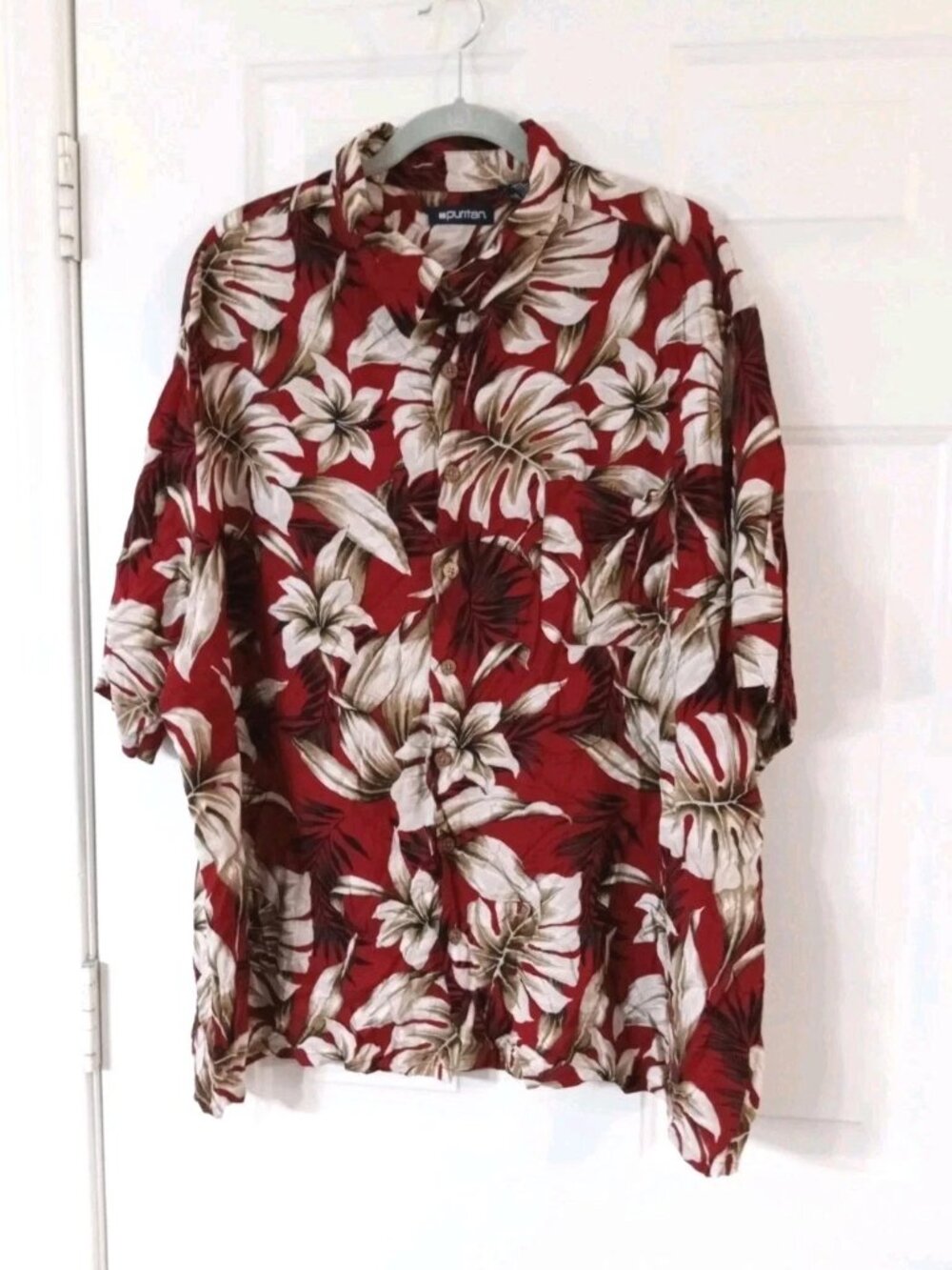 Vintage Puritan Hawaiian Shirt Men's XXXL (54-56) Red Floral 100% Viscose Rayon